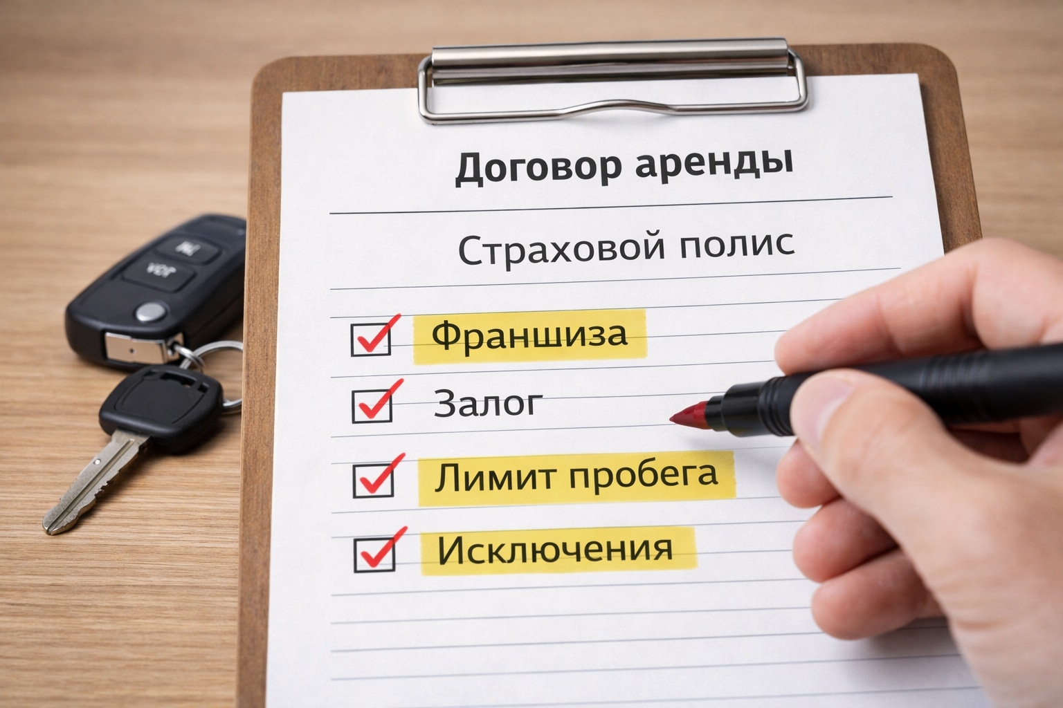 Договор и страховка при аренде авто